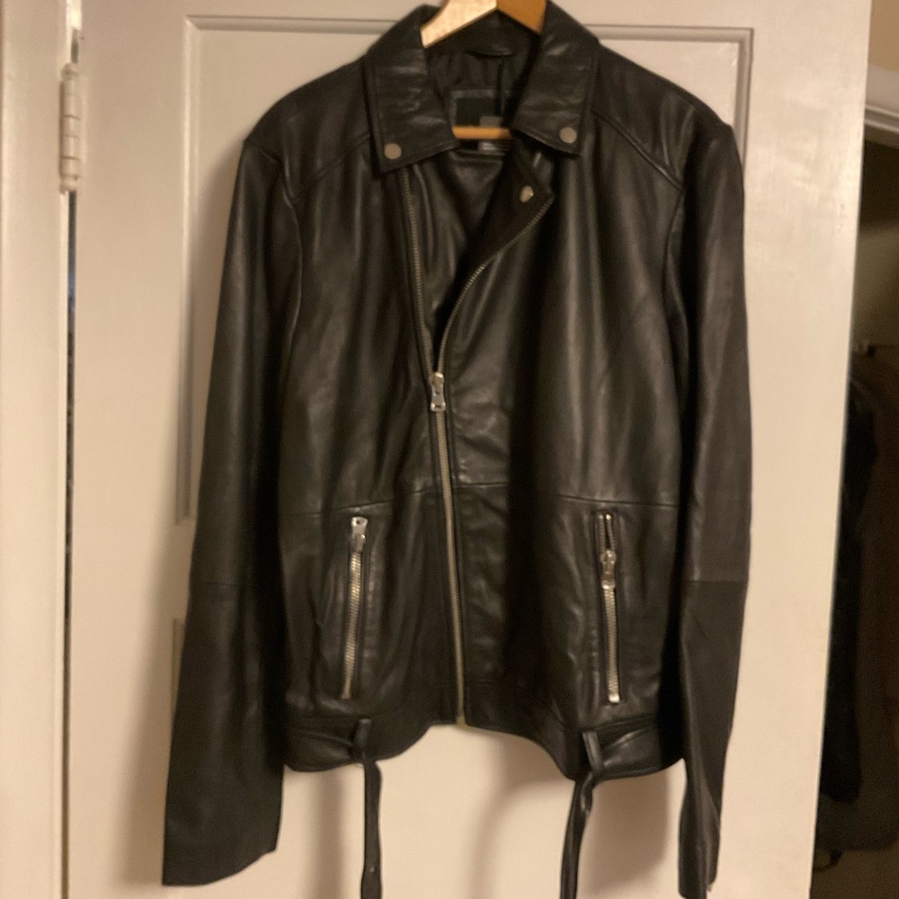 NWT Barneys Originals Leather Black Moto Jacket Size Medium Mens Zippers $295